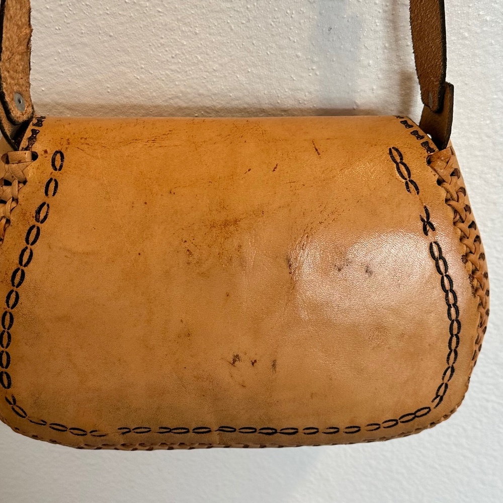 Bohemian Hand Tooled Leather Crossbody festival bag. - Picture 6 of 9